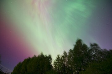 Colorful Aurora Over the Lithuania sky. Northern Lights Aurora Borealis. Night Sky, Magic. Magnetic Storm, Solar Storm