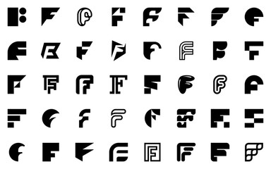 Abstract logos collection with letter F. Geometric abstract logos. Icon design