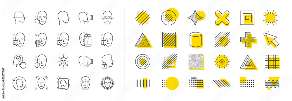 Poster set of facial biometrics detection, scanning and unlock system icons. design shape elements. face re