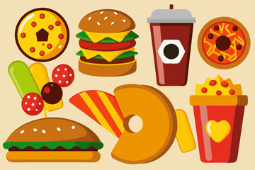 A Set Of Fast Food Vector Icon Illustration