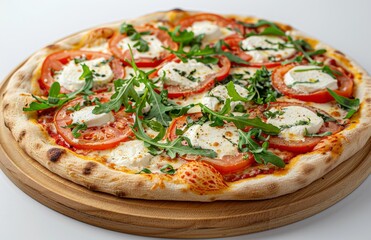 flavorful freshly baked Italian pizza with fresh ingredients homemade Italian pizza on a white background