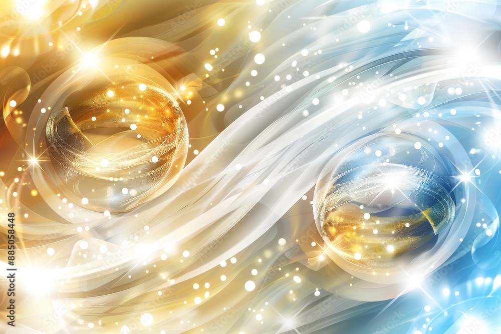 Poster Abstract design with bright glowing bubbles and flowing light, showcasing modern elegance and dynamic patterns in a luminous composition