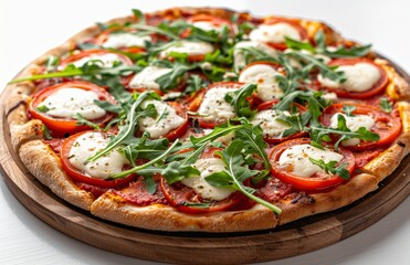 flavorful freshly baked Italian pizza with fresh ingredients homemade Italian pizza on a white background