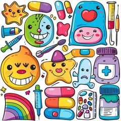 Medicine cartoon vector doodle designs set, an educational and engaging illustration