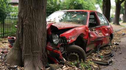 Fototapeta premium Tree involved in car accident
