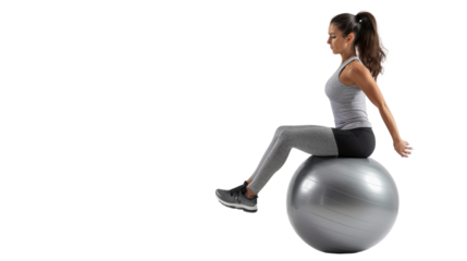 Woman stretching on a grey exercise ball