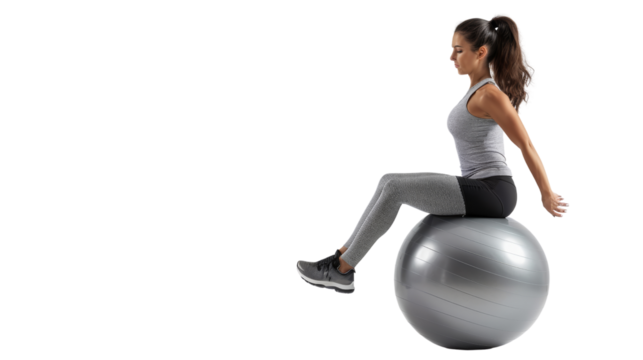 Woman stretching on a grey exercise ball - Powered by Adobe