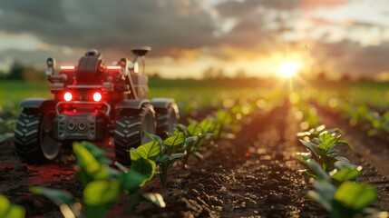 Smart robotic farmers concept, robot farmers, Agriculture technology, Farm automation. 3D illustration