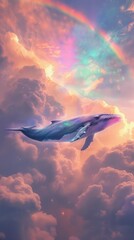 Fototapeta premium Aesthetic wallpaper rainbow whale sky.