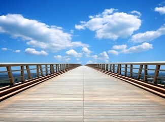 Obraz premium Asphalt road under blue sky with white clouds, perspective view.