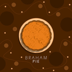Braham Pie Day event food banner. A pan of delicious Braham pie served on wooden plate on dark brown background to celebrate on August