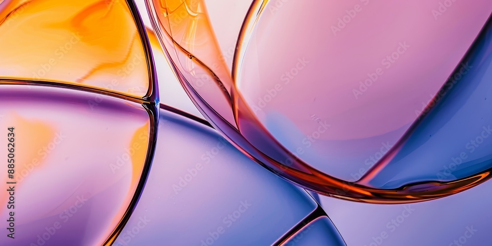 Poster abstract glass design with colorful reflections, showcasing modern elegance and fluid shapes in a br