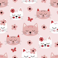 Fototapeta premium seamless pattern with cute cat heads