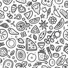A summer printable worksheet in black and white, an I Spy game page for children full of playful elements
