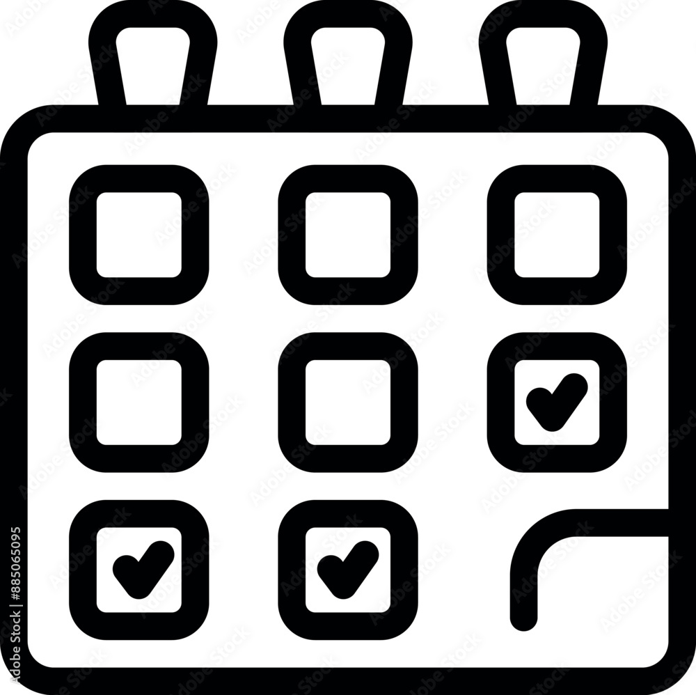 Poster simple black and white icon of a calendar page with check marks, representing the concept of time ma