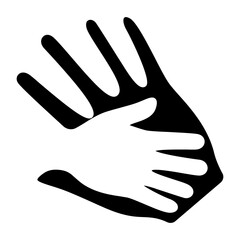 Big and small hands line icon. Support, care, family, help, protection, love, hands, connection, community, kindness, touch, guidance, symbol, compassion, safety, parent, child, bond.