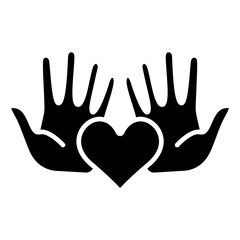 Hands with heart line icon. Love, care, support, charity, compassion, kindness, community, hands, heart, symbol, protection, help, humanity, affection, connection, empathy, wellness.