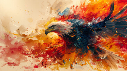 Fototapeta premium Painting Image of colorful flying eagle