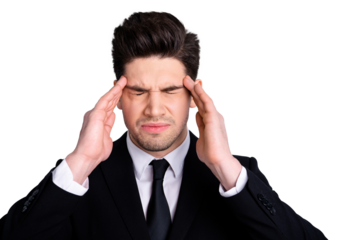 Portrait of confused puzzled upset chairman executive boss disappointed questions overwhelmed have fever pressure disease depression formal wear isolated on argent background