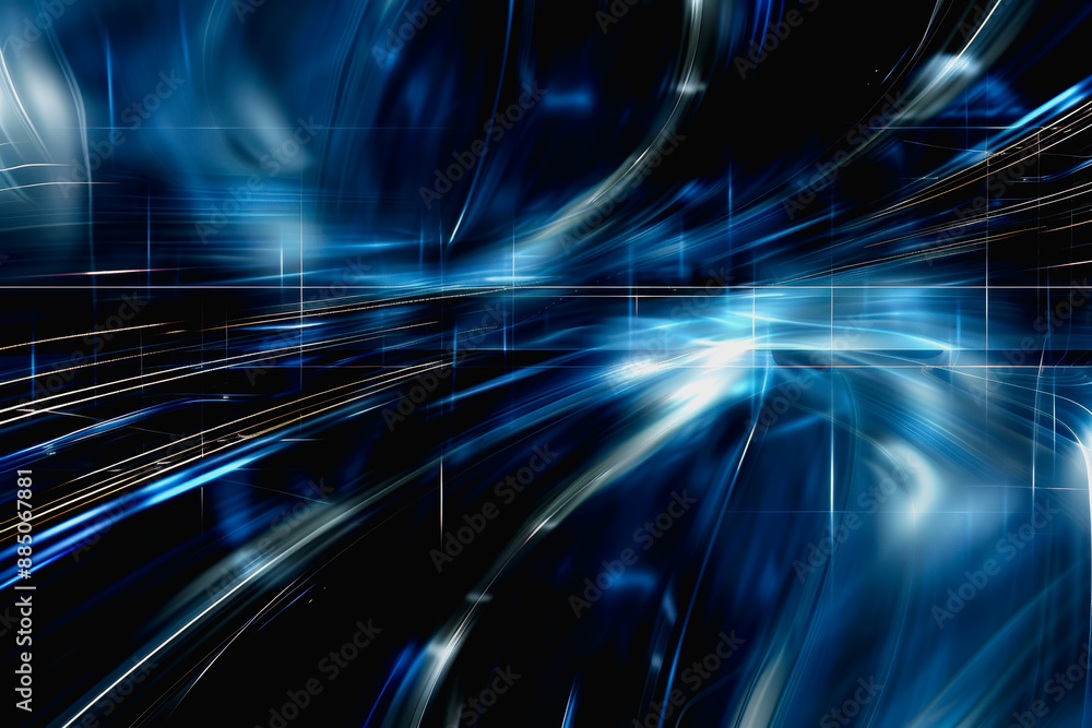 Poster modern abstract design with flowing blue lines and geometric patterns
