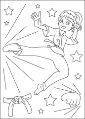 kick martial arts coloring book page