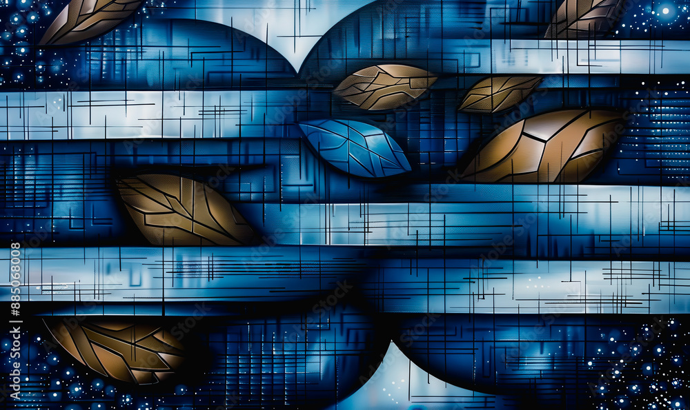 Aufkleber modern abstract design with flowing blue lines and geometric patterns