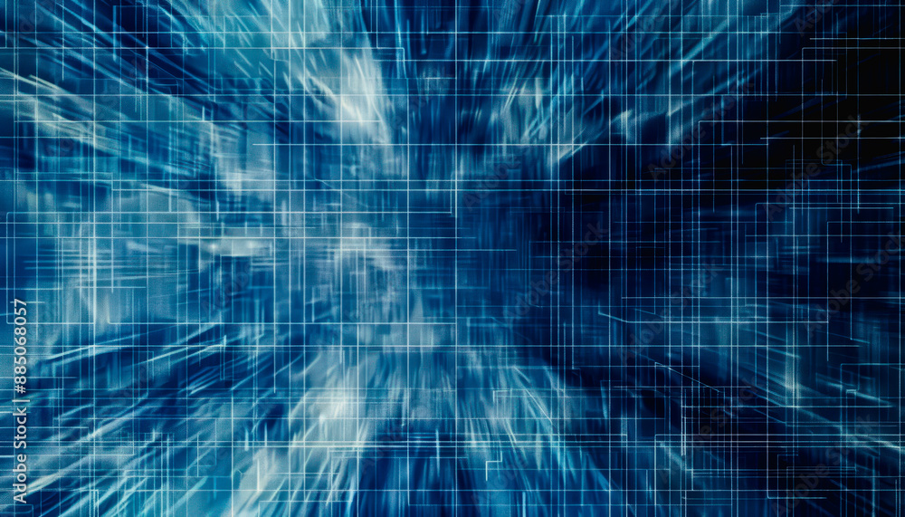 Poster modern abstract design with flowing blue lines and geometric patterns
