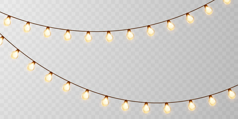 Light Bulbs String Garland for Christmas Decorations Glowing Angel Vector New Year's party decorated with lanterns © HNKz