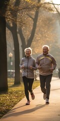 Obraz premium Senior people jogging in the park healthy lifestyle for longevity concept
