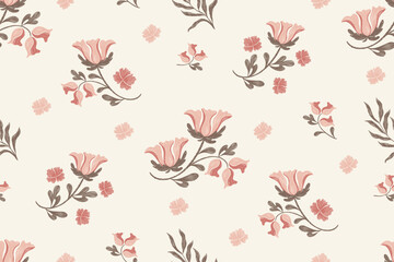Pink flowers pattern vintage wallpaper motif flower border. Pink floral art and craft  seamless design embroidery Ikat textured hand drawn vector illustration. © Wita Pixs