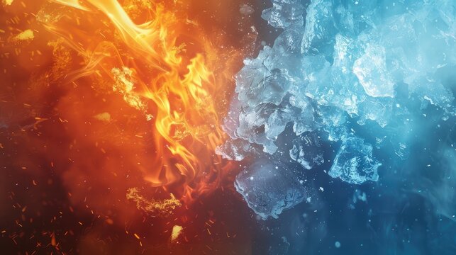 Abstract image of fire and ice colliding, showcasing their violent yet beautiful interaction.