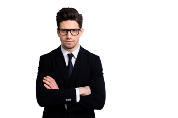 Portrait of his he nice-looking imposing representative elegant classy chic brainy attractive candid guy executive leader expert development agent broker isolated over light gray background