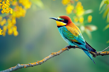 Fototapeta premium Bee-Eater Merops apiaster Perched on a Branch