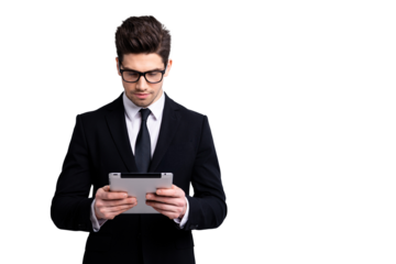 Portrait of his he nice imposing representative elegant classy attractive focused guy law economist auditor boss accountant bookkeeper office start-up  isolated over light gray background