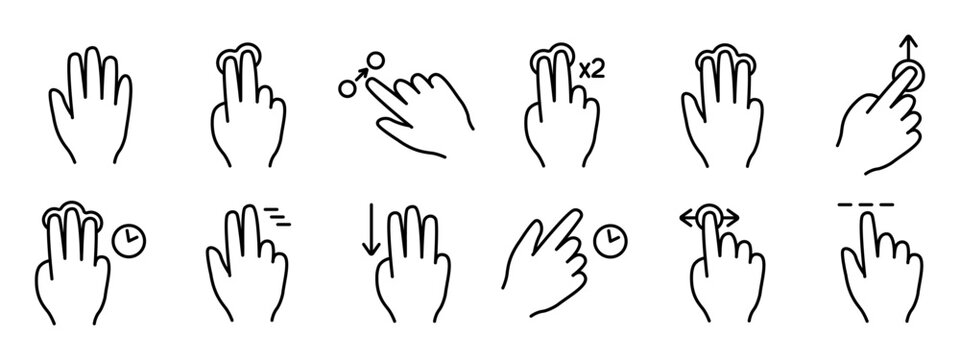 Touch pad icon. Index finger, doubleclick, decrease, increase, turn, rotation, approximation, press, Scrolling, click, arrow, sensor, turn. Zoom in, move, response time, x2