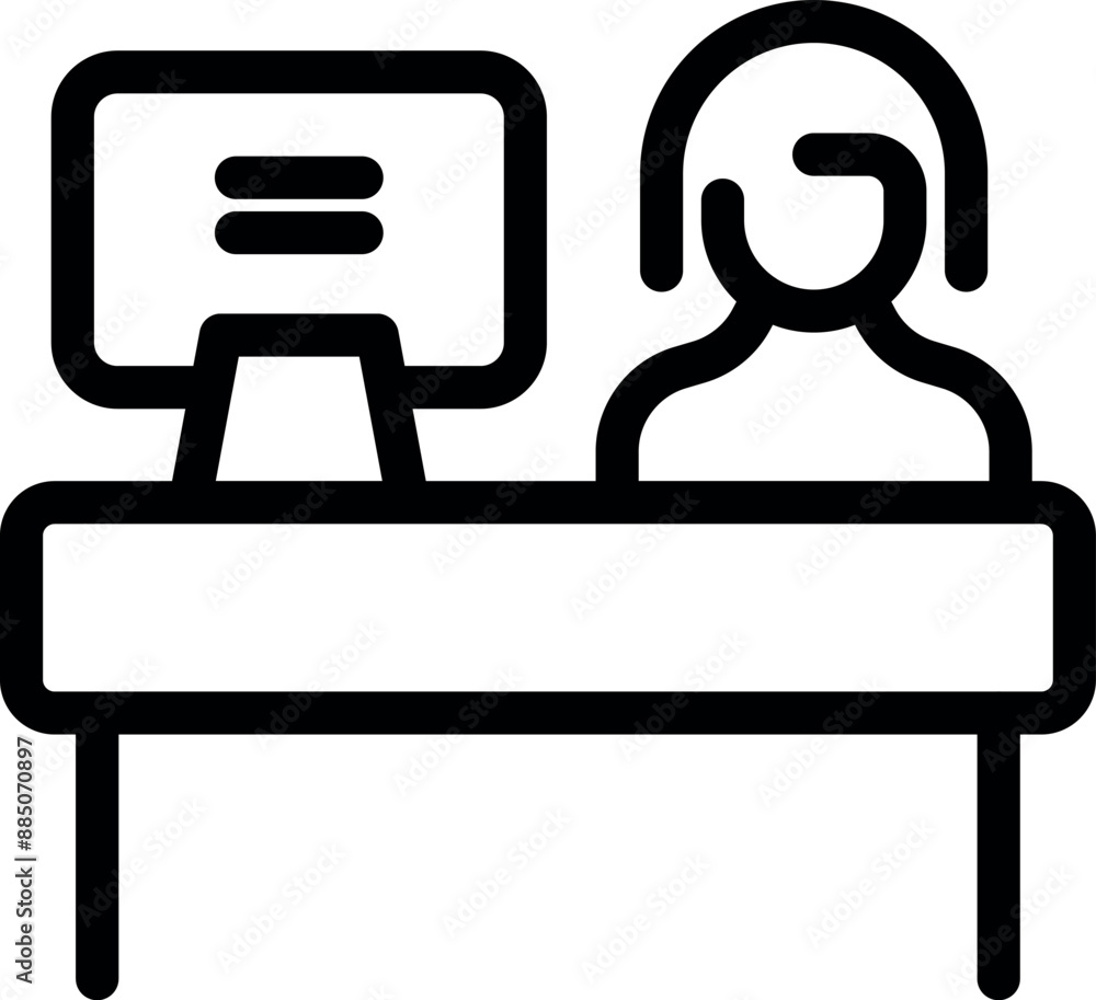 Aufkleber line drawing of a telemarketer working on computer with headset on