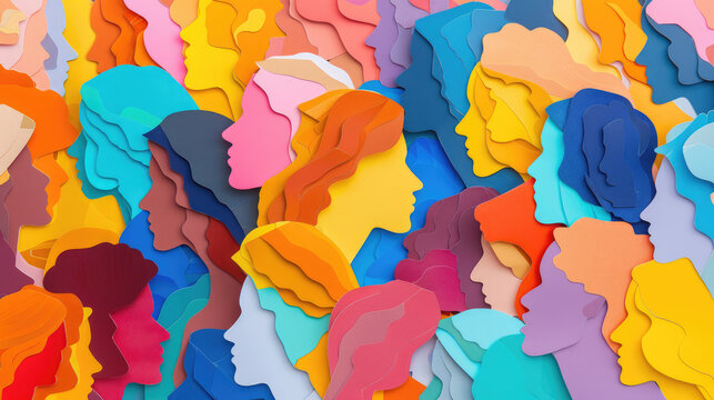 A colorful collage of paper cutouts of people. Paper people background