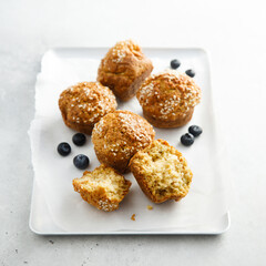 Homemade honey muffins with sesame