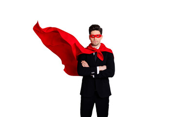 Portrait of his he nice attractive confident strong virile macho incognito guy wearing bright super...