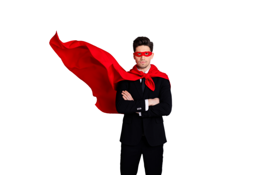Portrait of his he nice attractive confident strong virile macho incognito guy wearing bright super look outfit mantle accessory best motivation isolated over light gray background