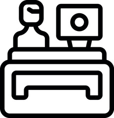 Line art icon of a person sitting at a desk working on a computer