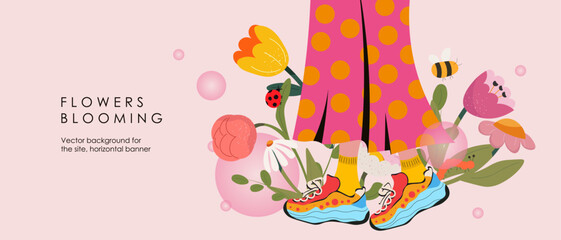 Fototapeta premium Legs, sneakers, travel, pop art, poster, banner