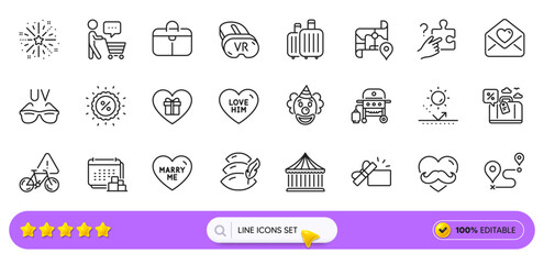 Buyer think, Sun protection and Delivery line icons for web app. Pack of Gas grill, Carousels, Travel loan pictogram icons. Father day, Fireworks explosion, Love letter signs. Baggage. Vector