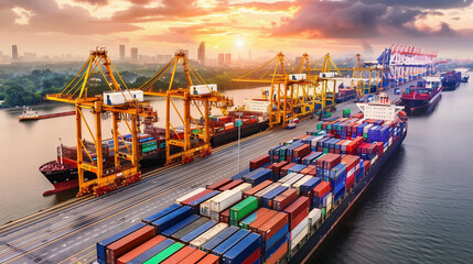 Cargo ship with containers in port