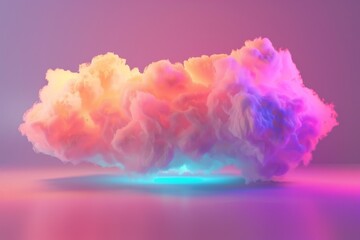 Fototapeta premium Neon-lit abstract cloud in the dark night sky, surrounded by a glowing geometric ring.. Beautiful simple AI generated image in 4K, unique.