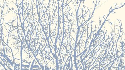 Tree branches with snow in winter texture, vector abstract natural grunge background.