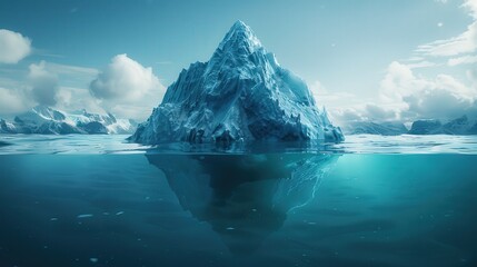 Majestic Iceberg Floating in Pristine Arctic Waters Under a Clear Blue Sky with Reflections