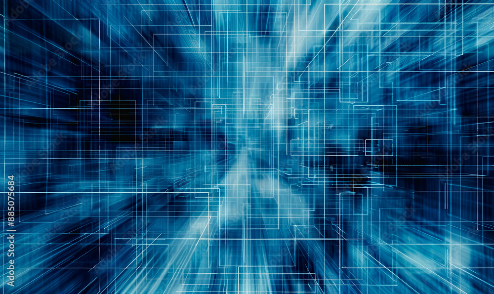 Poster abstract futuristic scene with vibrant blue lines and geometric patterns