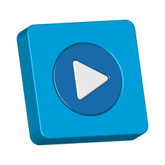 3d realistic blue playing video multimedia button icon design for element