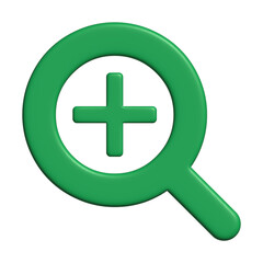 3d icon green magnifying glass search and zoom sign symbol